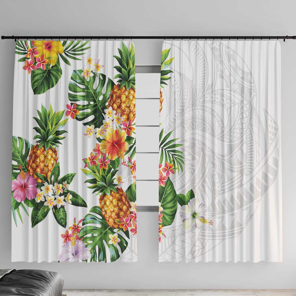 Hawaii Pineapple Tropical Window Curtain Luminous Hibiscus Plumeria LT01 With Hooks White - Polynesian Pride