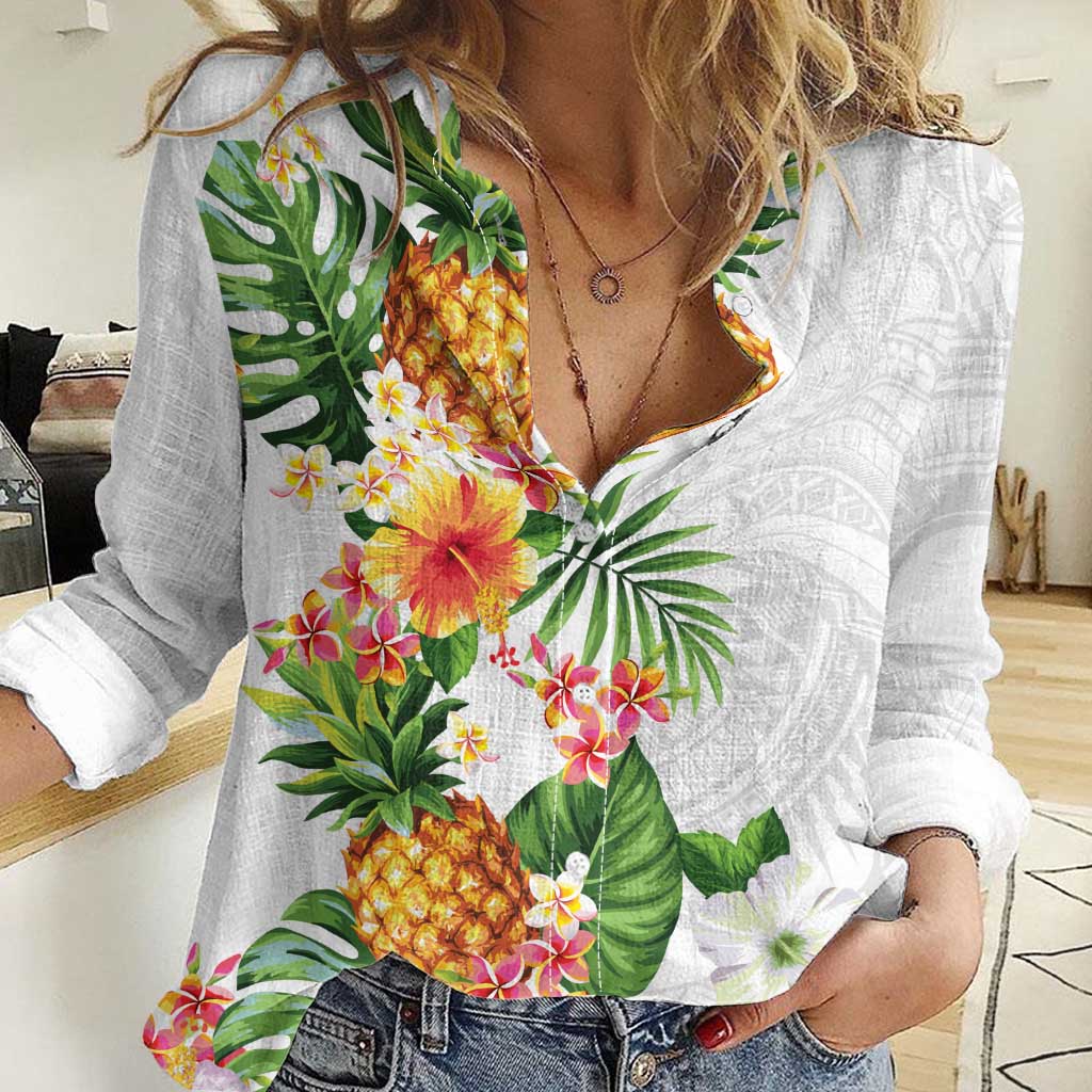 Hawaii Pineapple Tropical Women Casual Shirt Luminous Hibiscus Plumeria