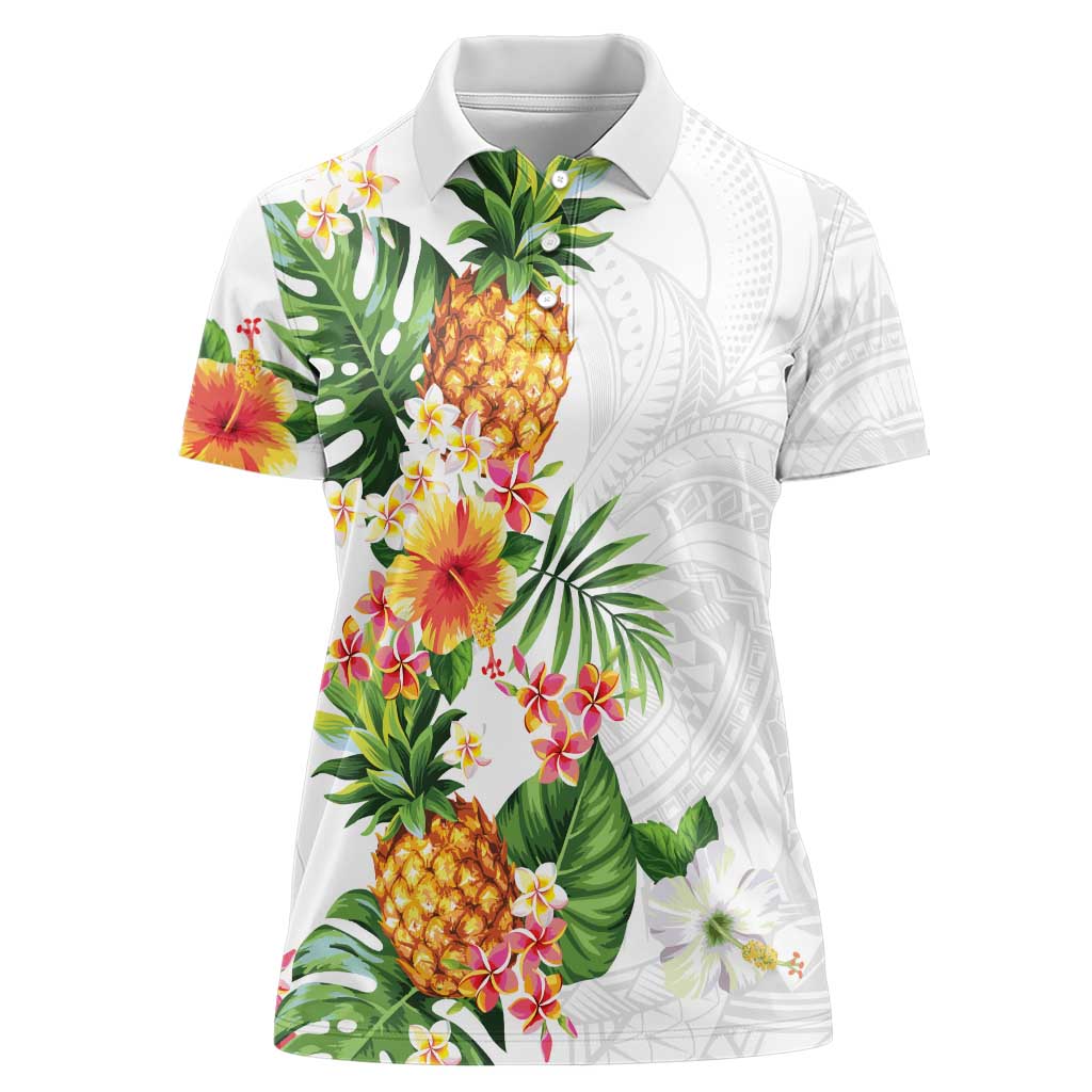 Hawaii Pineapple Tropical Women Polo Shirt Luminous Hibiscus Plumeria