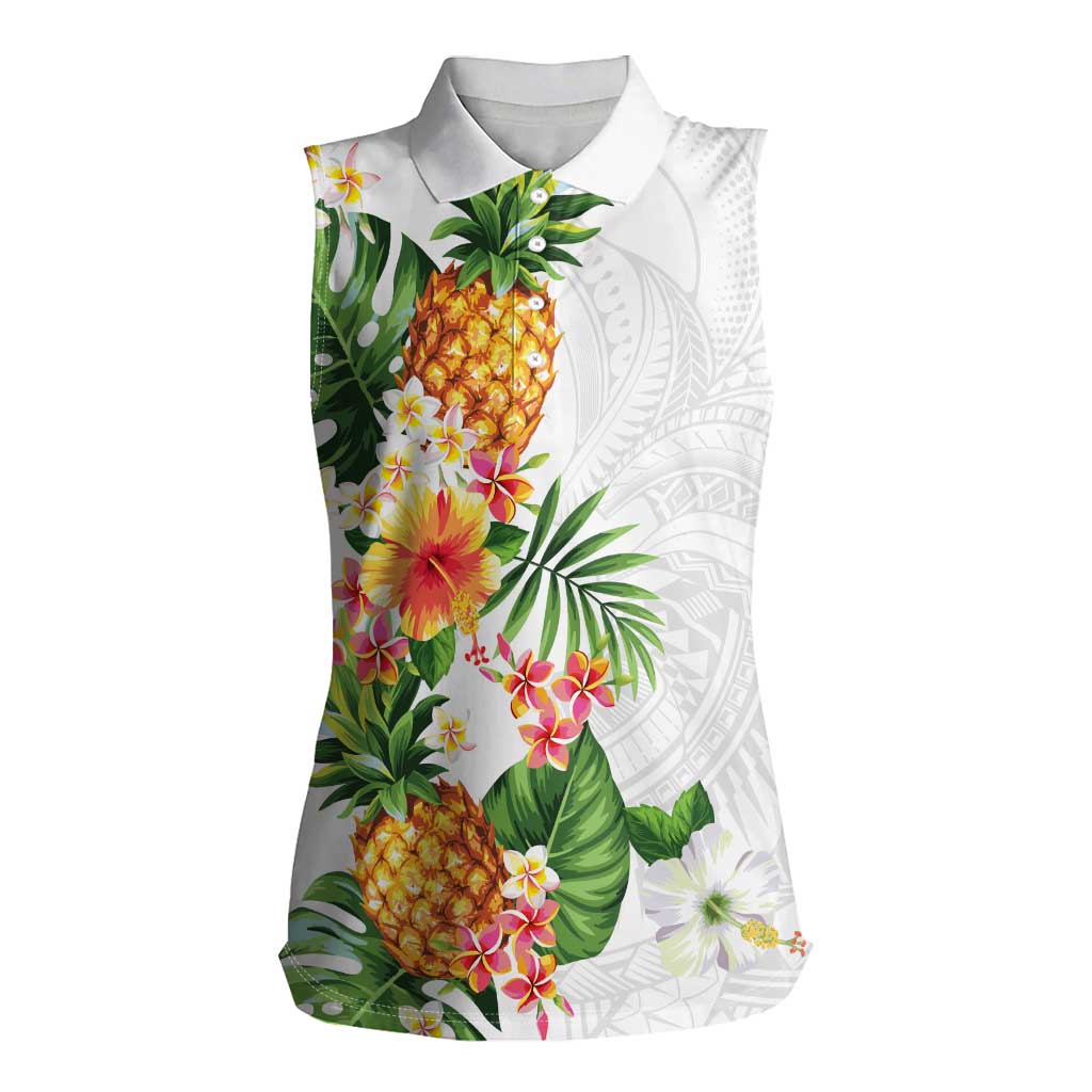 Hawaii Pineapple Tropical Women Sleeveless Polo Shirt Luminous Hibiscus Plumeria