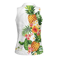 Hawaii Pineapple Tropical Women Sleeveless Polo Shirt Luminous Hibiscus Plumeria