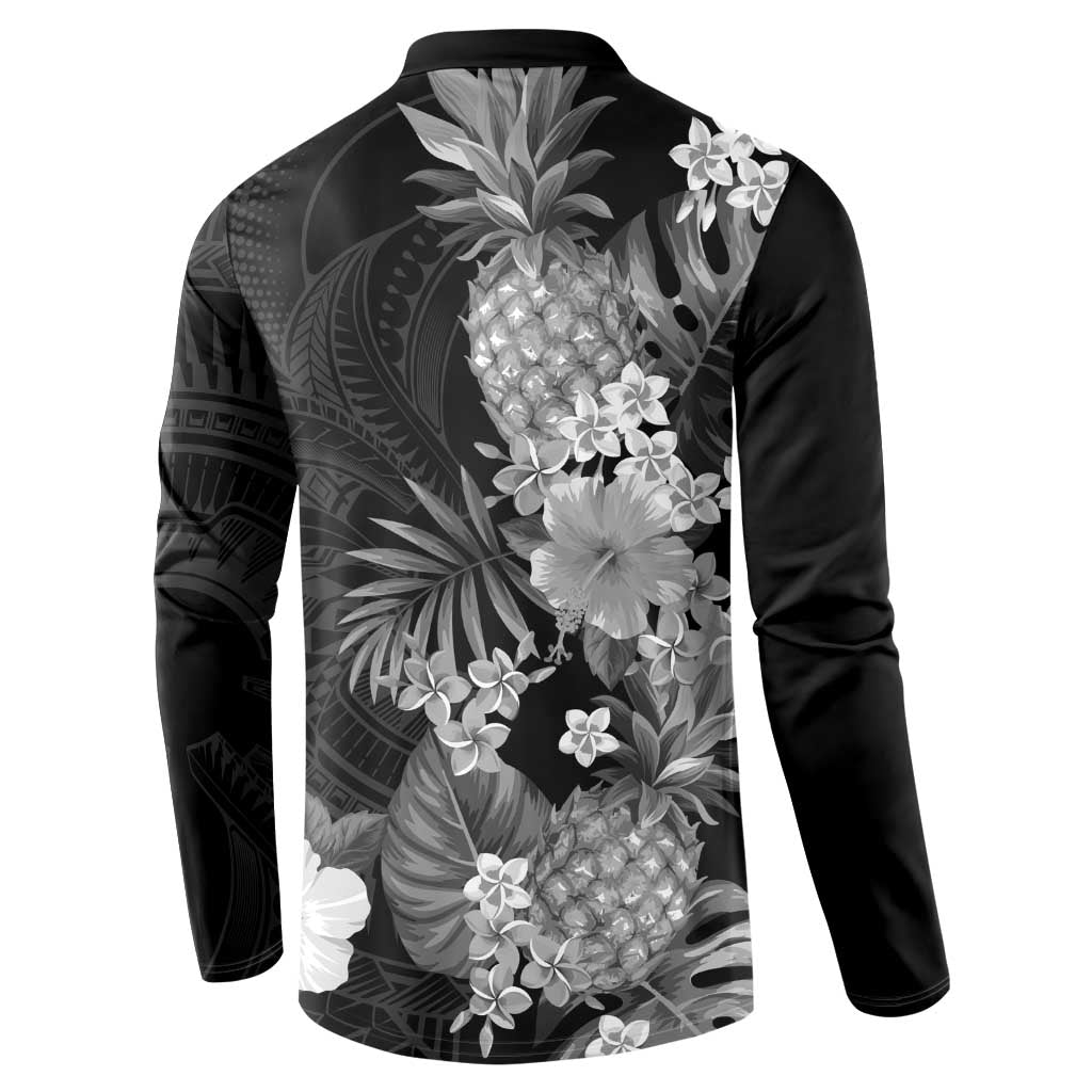 Hawaii Pineapple Tropical Button Sweatshirt Neutral Hibiscus Plumeria LT01 - Polynesian Pride