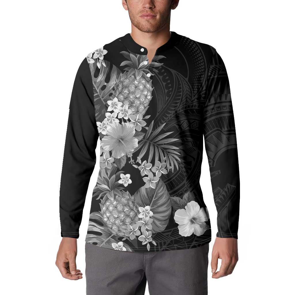 Hawaii Pineapple Tropical Button Sweatshirt Neutral Hibiscus Plumeria LT01 - Polynesian Pride