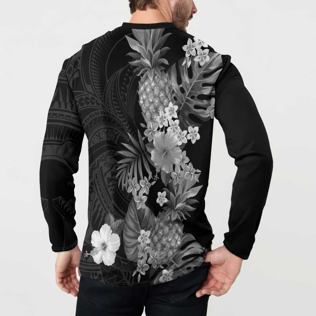 Hawaii Pineapple Tropical Button Sweatshirt Neutral Hibiscus Plumeria LT01 - Polynesian Pride
