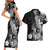 Hawaii Pineapple Tropical Couples Matching Short Sleeve Bodycon Dress and Hawaiian Shirt Neutral Hibiscus Plumeria