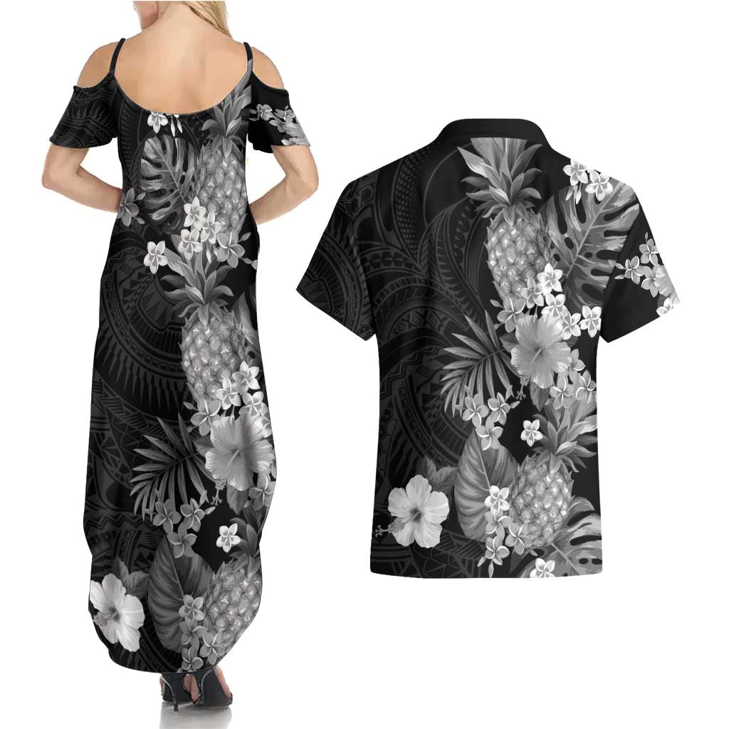 Hawaii Pineapple Tropical Couples Matching Summer Maxi Dress and Hawaiian Shirt Neutral Hibiscus Plumeria LT01 - Polynesian Pride