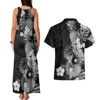 Hawaii Pineapple Tropical Couples Matching Tank Maxi Dress and Hawaiian Shirt Neutral Hibiscus Plumeria LT01 - Polynesian Pride