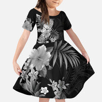 Hawaii Pineapple Tropical Family Matching Puletasi and Hawaiian Shirt Neutral Hibiscus Plumeria LT01 Daughter's Dress Black - Polynesian Pride