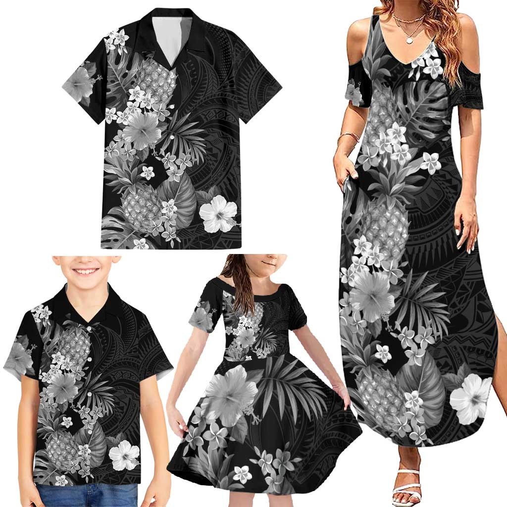 Hawaii Pineapple Tropical Family Matching Summer Maxi Dress and Hawaiian Shirt Neutral Hibiscus Plumeria