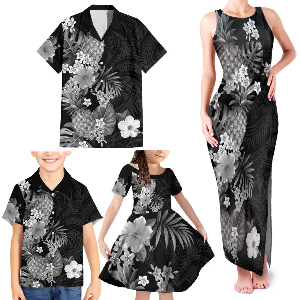 Hawaii Pineapple Tropical Family Matching Tank Maxi Dress and Hawaiian Shirt Neutral Hibiscus Plumeria