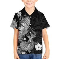 Hawaii Pineapple Tropical Family Matching Tank Maxi Dress and Hawaiian Shirt Neutral Hibiscus Plumeria LT01 Son's Shirt Black - Polynesian Pride
