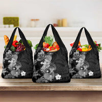 Hawaii Pineapple Tropical Grocery Bag Neutral Hibiscus Plumeria LT01 3-pack One Size Black - Polynesian Pride