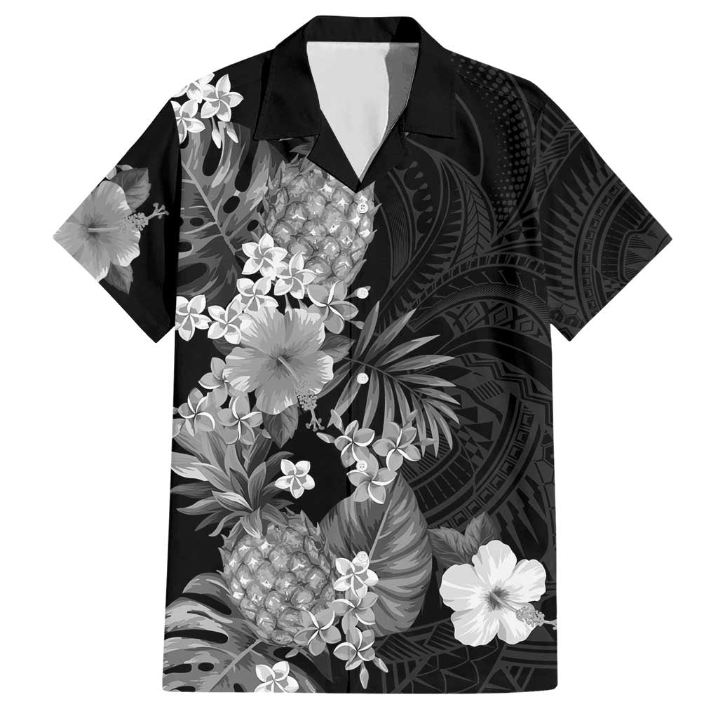 Hawaii Pineapple Tropical Hawaiian Shirt Neutral Hibiscus Plumeria LT01 Black - Polynesian Pride