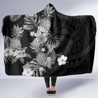 Hawaii Pineapple Tropical Hooded Blanket Neutral Hibiscus Plumeria LT01 One Size Black - Polynesian Pride