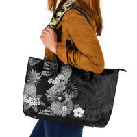 Hawaii Pineapple Tropical Leather Tote Bag Neutral Hibiscus Plumeria LT01 Black - Polynesian Pride