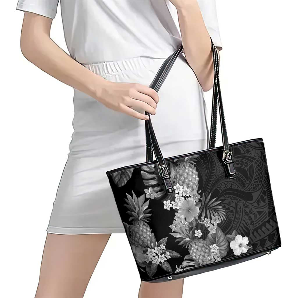 Hawaii Pineapple Tropical Leather Tote Bag Neutral Hibiscus Plumeria LT01 - Polynesian Pride