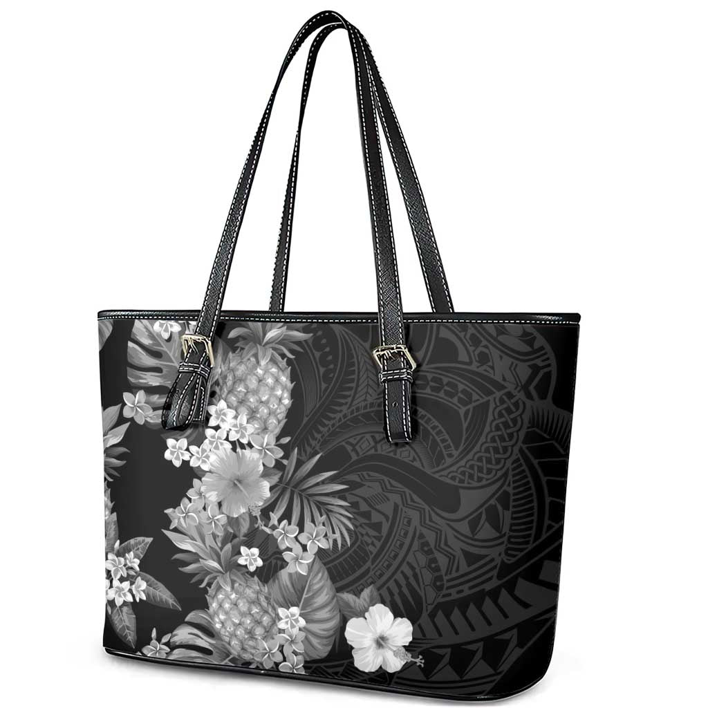 Hawaii Pineapple Tropical Leather Tote Bag Neutral Hibiscus Plumeria LT01 - Polynesian Pride