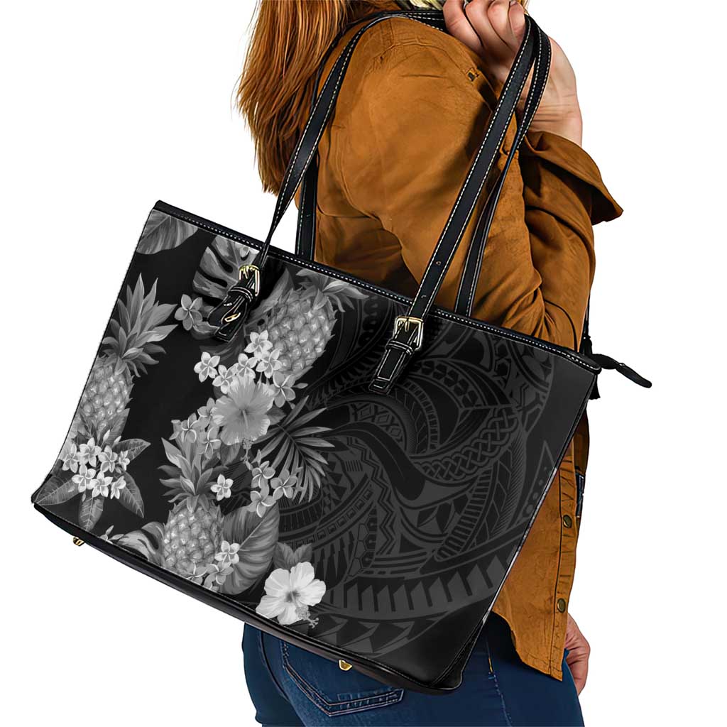 Hawaii Pineapple Tropical Leather Tote Bag Neutral Hibiscus Plumeria LT01 - Polynesian Pride