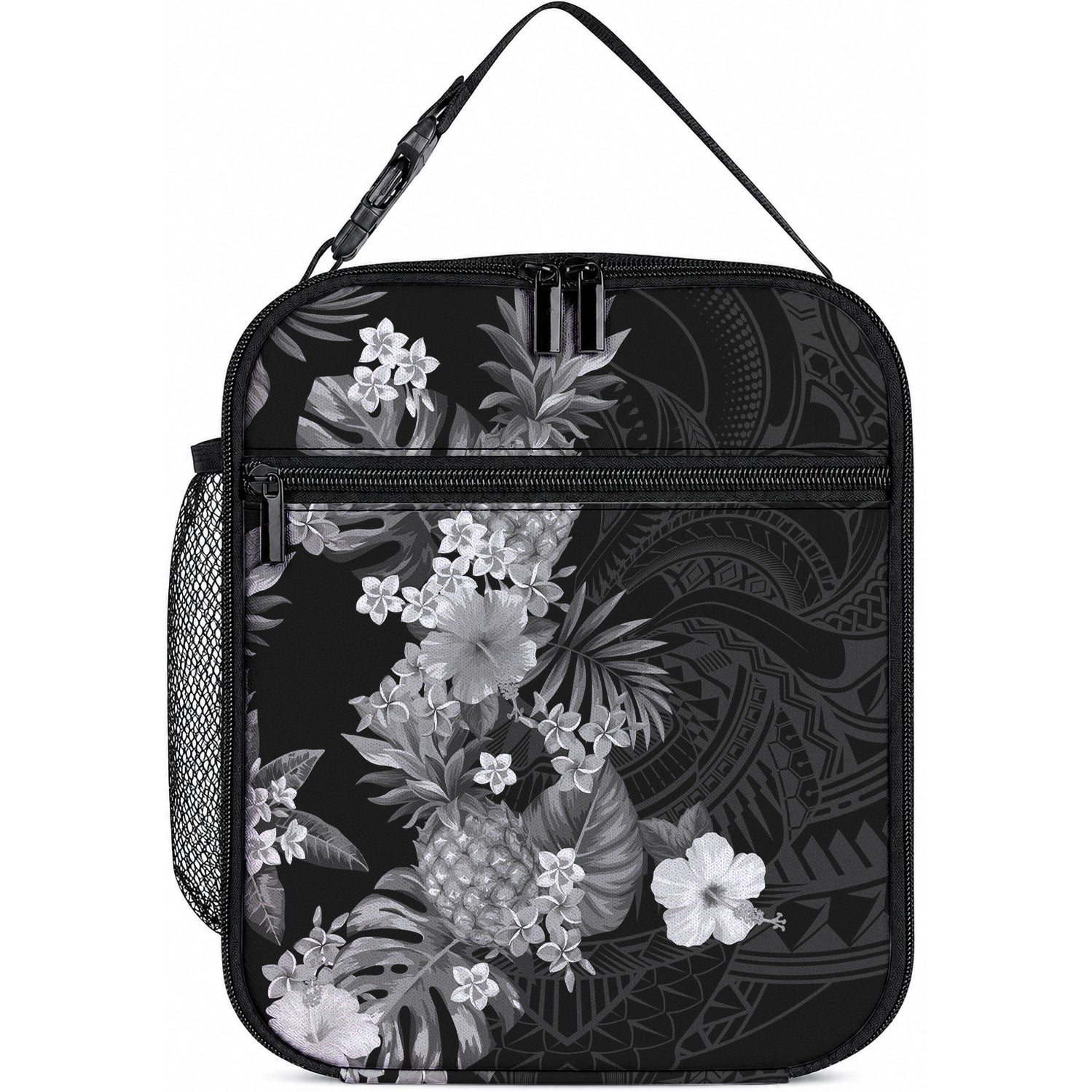Hawaii Pineapple Tropical Lunch Bag Neutral Hibiscus Plumeria LT01 10.2 × 8.3 × 4.3 inch Black - Polynesian Pride