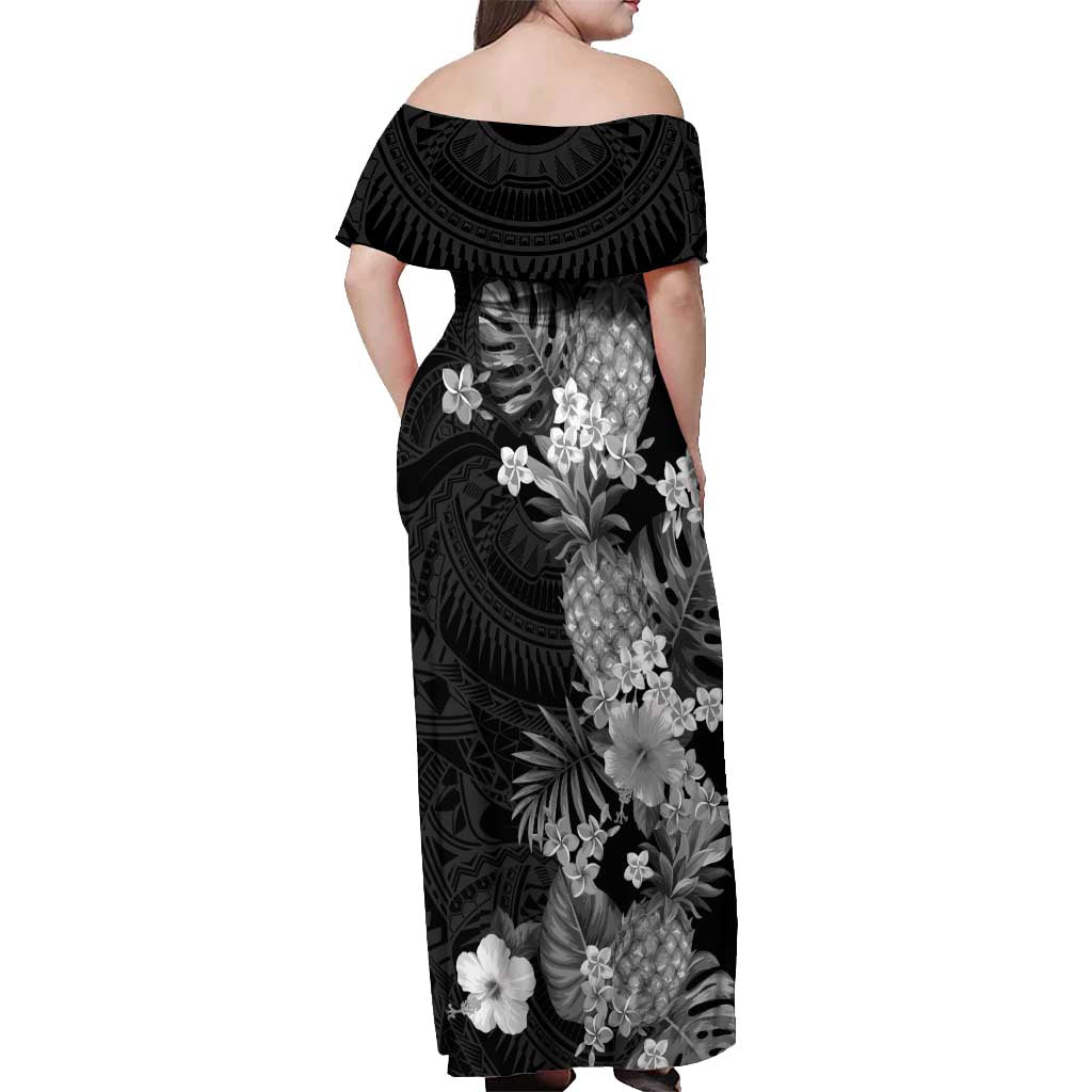 Hawaii Pineapple Tropical Off Shoulder Maxi Dress Neutral Hibiscus Plumeria LT01 - Polynesian Pride