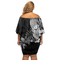 Hawaii Pineapple Tropical Off Shoulder Short Dress Neutral Hibiscus Plumeria LT01 - Polynesian Pride