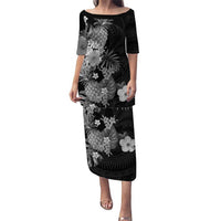 Hawaii Pineapple Tropical Puletasi Neutral Hibiscus Plumeria LT01 Long Dress Black - Polynesian Pride