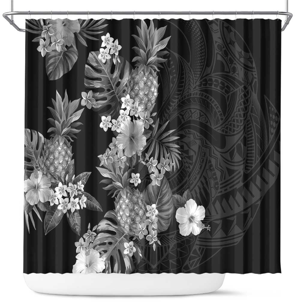 Hawaii Pineapple Tropical Shower Curtain Neutral Hibiscus Plumeria