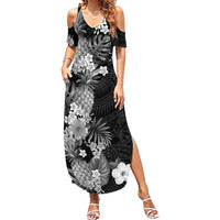 Hawaii Pineapple Tropical Summer Maxi Dress Neutral Hibiscus Plumeria LT01 Women Black - Polynesian Pride
