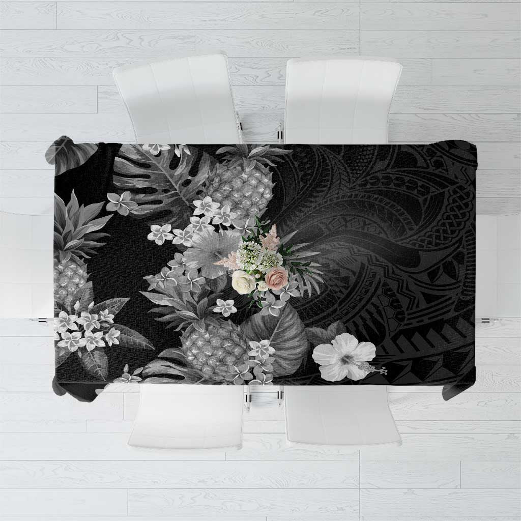 Hawaii Pineapple Tropical Tablecloth Neutral Hibiscus Plumeria LT01 Black - Polynesian Pride