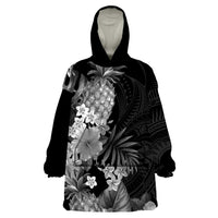 Hawaii Pineapple Tropical Wearable Blanket Hoodie Neutral Hibiscus Plumeria LT01 One Size Black - Polynesian Pride