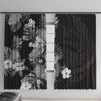 Hawaii Pineapple Tropical Window Curtain Neutral Hibiscus Plumeria LT01 With Hooks Black - Polynesian Pride