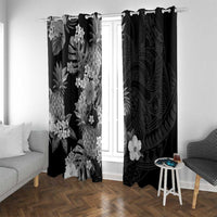 Hawaii Pineapple Tropical Window Curtain Neutral Hibiscus Plumeria LT01 With Grommets Black - Polynesian Pride