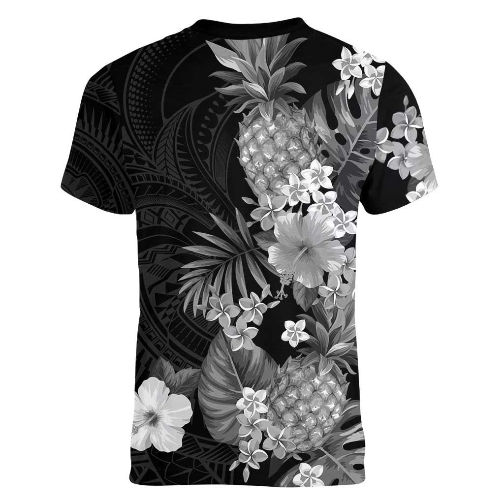 Hawaii Pineapple Tropical Women V-Neck T-Shirt Neutral Hibiscus Plumeria LT01 - Polynesian Pride