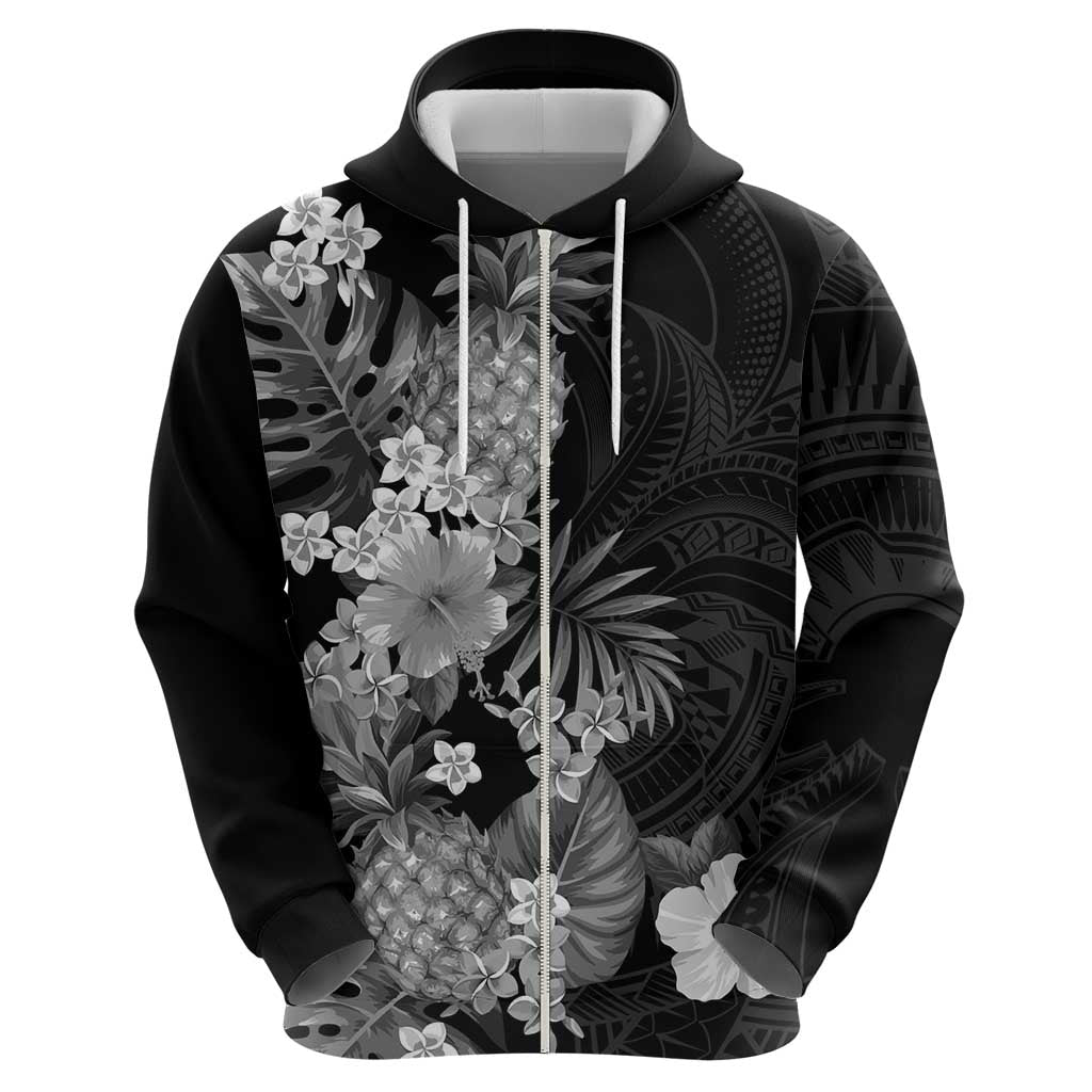 Hawaii Pineapple Tropical Zip Hoodie Neutral Hibiscus Plumeria