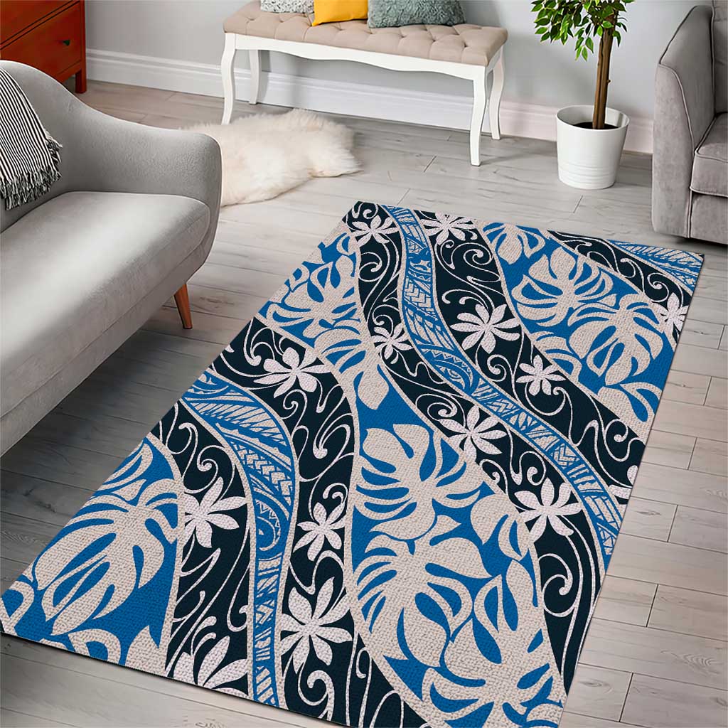 Ninamu Tahiti Tiare Monstera Area Rug Polynesian Pattern Curve Style - Polynesian Pride