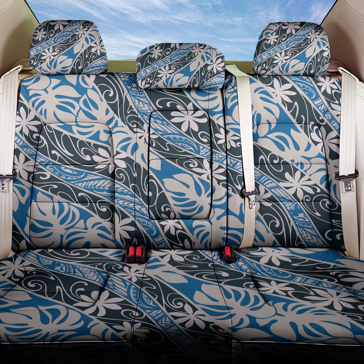 Ninamu Tahiti Tiare Monstera Back Car Seat Cover Polynesian Pattern Curve Style - Polynesian Pride