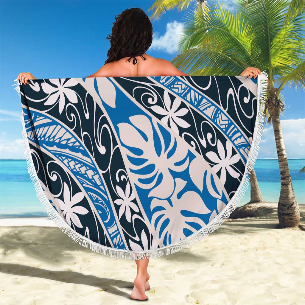 Ninamu Tahiti Tiare Monstera Beach Blanket Polynesian Pattern Curve Style - Polynesian Pride