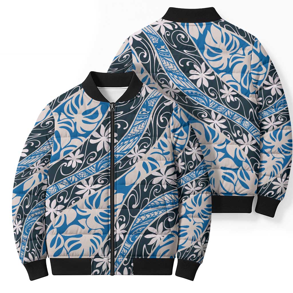 Ninamu Tahiti Tiare Monstera Bomber Puffer Jacket Polynesian Pattern Curve Style - Polynesian Pride