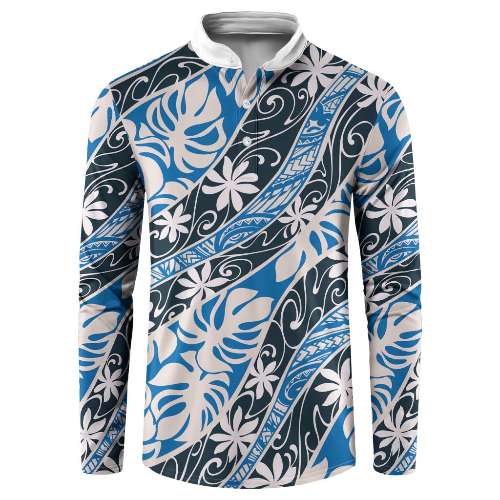 Ninamu Tahiti Tiare Monstera Button Sweatshirt Polynesian Pattern Curve Style - Polynesian Pride