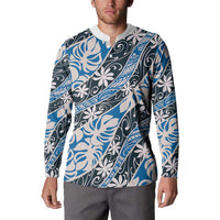 Ninamu Tahiti Tiare Monstera Button Sweatshirt Polynesian Pattern Curve Style - Polynesian Pride