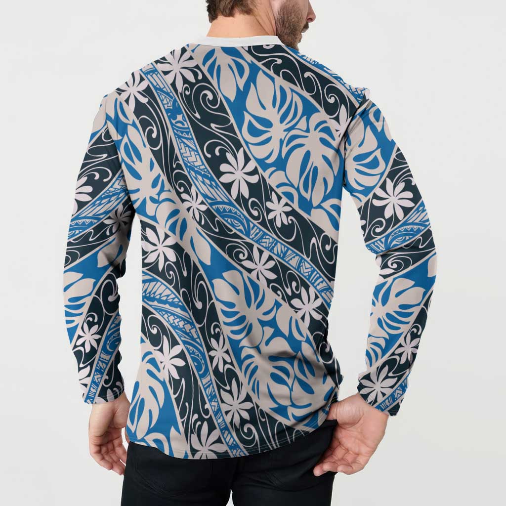 Ninamu Tahiti Tiare Monstera Button Sweatshirt Polynesian Pattern Curve Style - Polynesian Pride