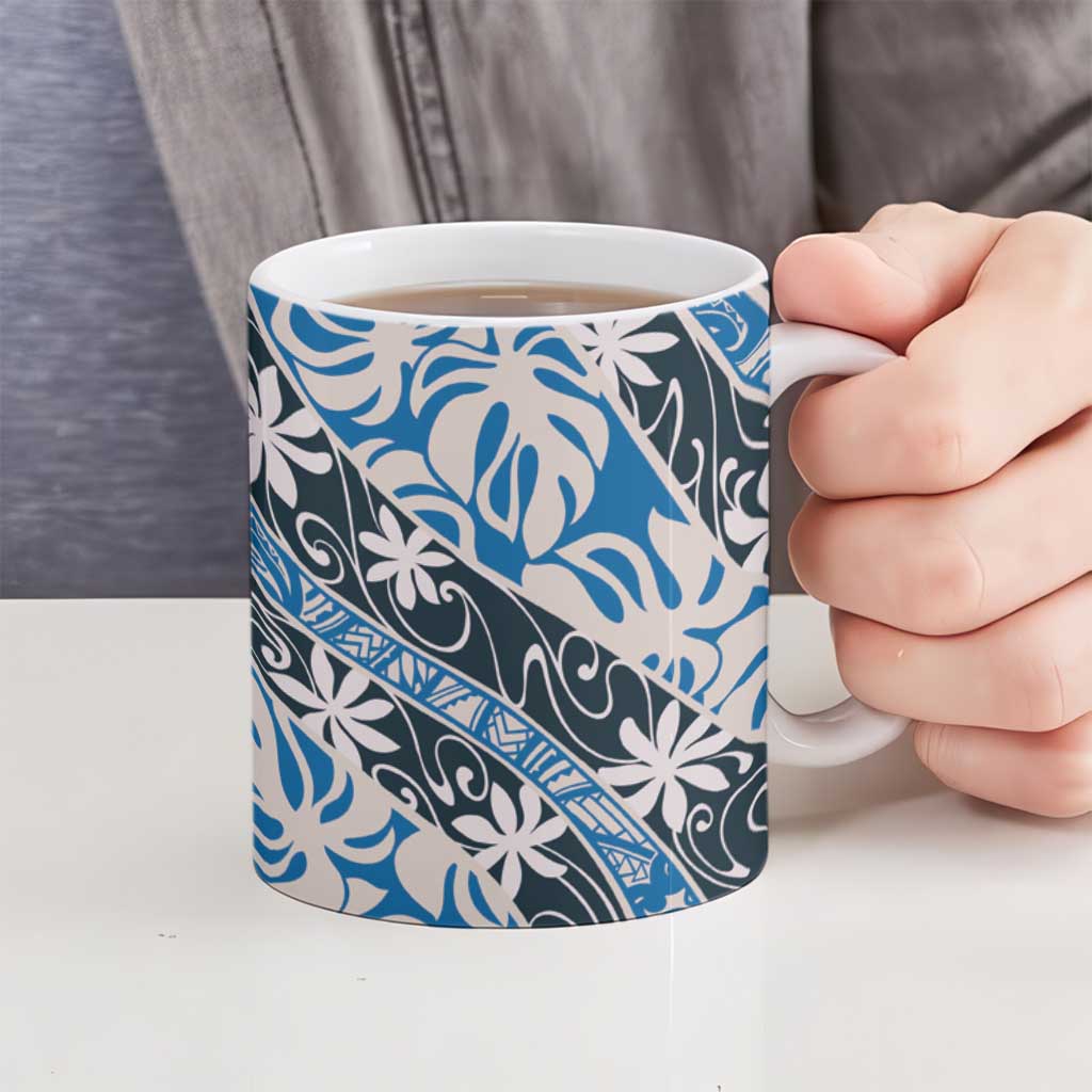 Ninamu Tahiti Tiare Monstera Ceramic Mug Polynesian Pattern Curve Style - Polynesian Pride