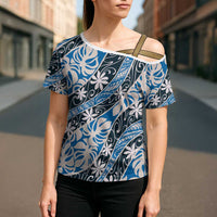 Ninamu Tahiti Tiare Monstera Cross Shoulder Shirt Polynesian Pattern Curve Style - Polynesian Pride