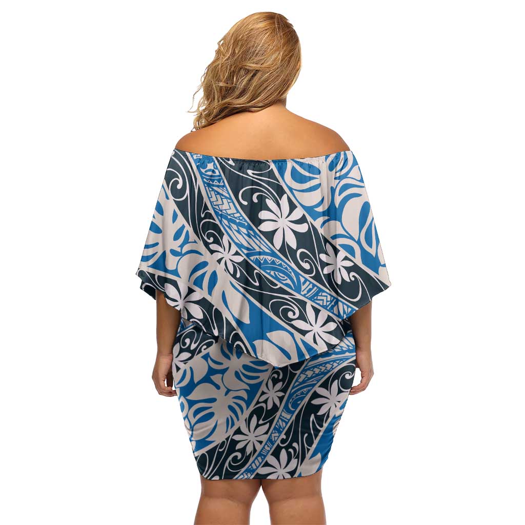 Ninamu Tahiti Tiare Monstera Family Matching Off Shoulder Short Dress and Hawaiian Shirt Polynesian Pattern Curve Style - Polynesian Pride