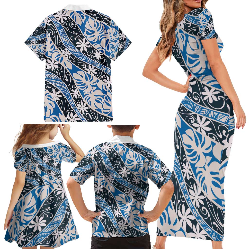 Ninamu Tahiti Tiare Monstera Family Matching Short Sleeve Bodycon Dress and Hawaiian Shirt Polynesian Pattern Curve Style - Polynesian Pride