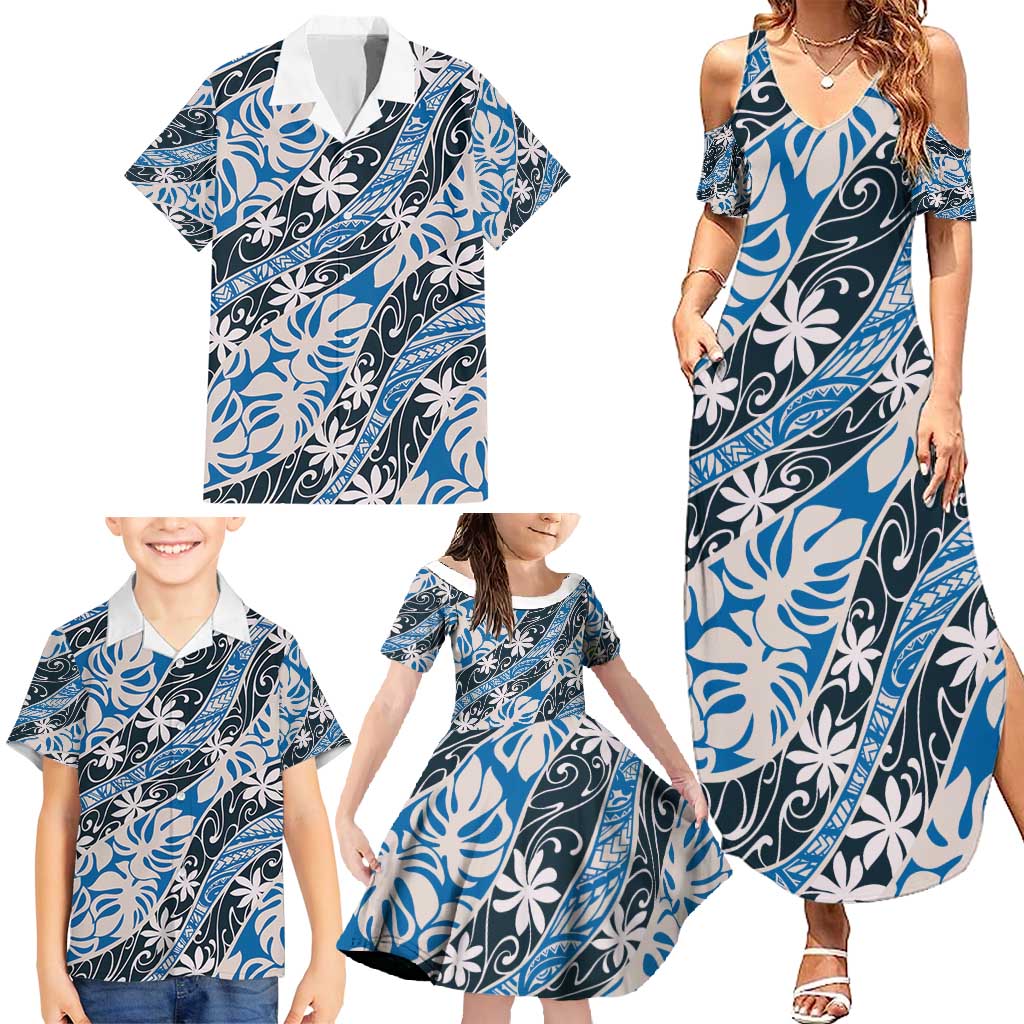 Ninamu Tahiti Tiare Monstera Family Matching Summer Maxi Dress and Hawaiian Shirt Polynesian Pattern Curve Style - Polynesian Pride