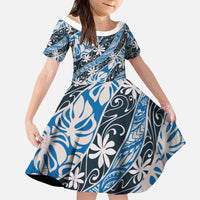 Ninamu Tahiti Tiare Monstera Kid Short Sleeve Dress Polynesian Pattern Curve Style - Polynesian Pride
