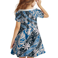 Ninamu Tahiti Tiare Monstera Kid Short Sleeve Dress Polynesian Pattern Curve Style - Polynesian Pride
