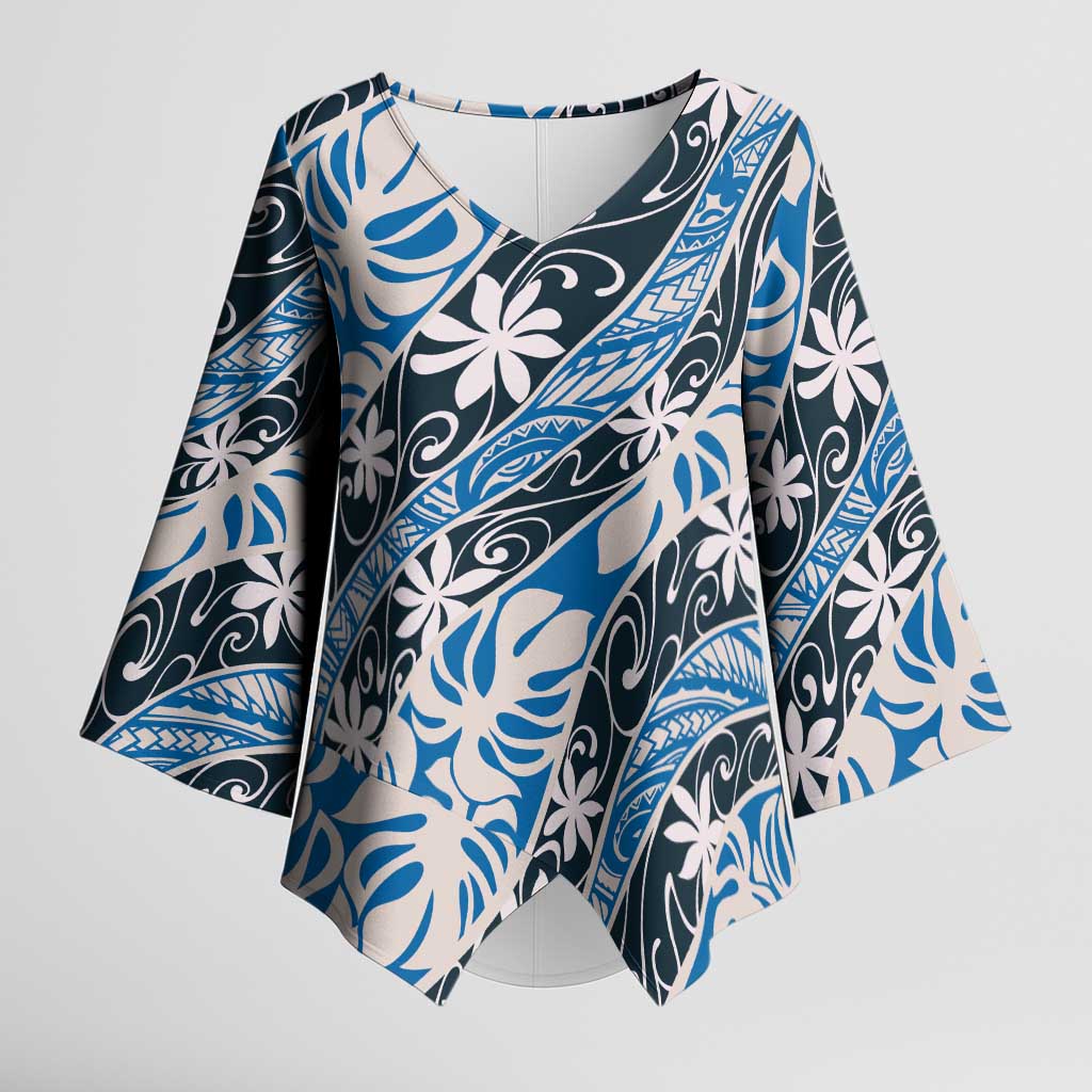 Ninamu Tahiti Tiare Monstera Kimono Sleeve Blouse Polynesian Pattern Curve Style - Polynesian Pride