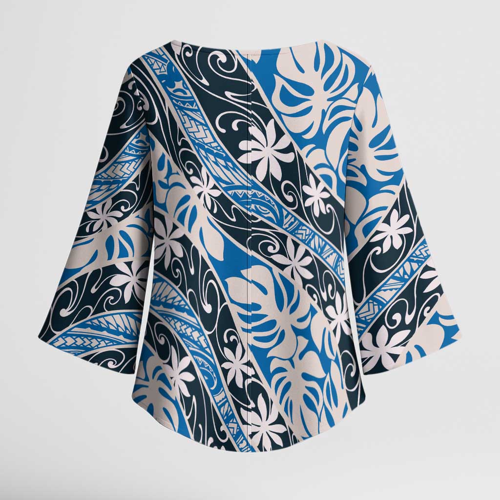Ninamu Tahiti Tiare Monstera Kimono Sleeve Blouse Polynesian Pattern Curve Style - Polynesian Pride